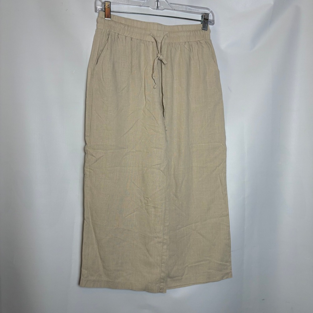 Eight Paris‎ Womens Beige Linen Wide Leg Cropped Pants Size M High Rise Beachy